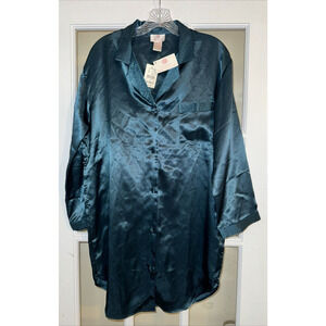 Chance Encounters Pajama shirt hunter green Pocket Silky Polyester Vintage NWT